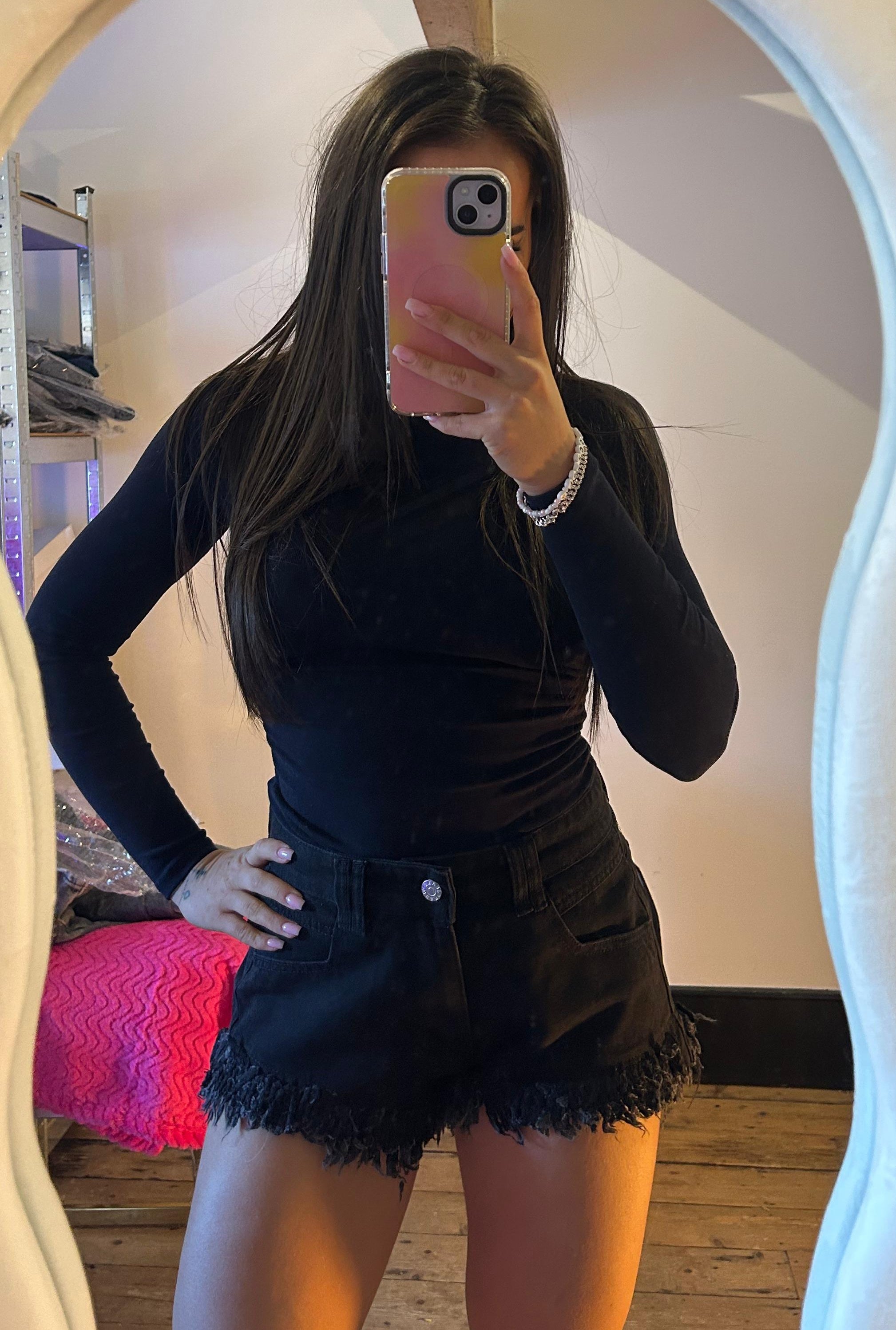 Women’s Black Fray Hem Denim Shorts