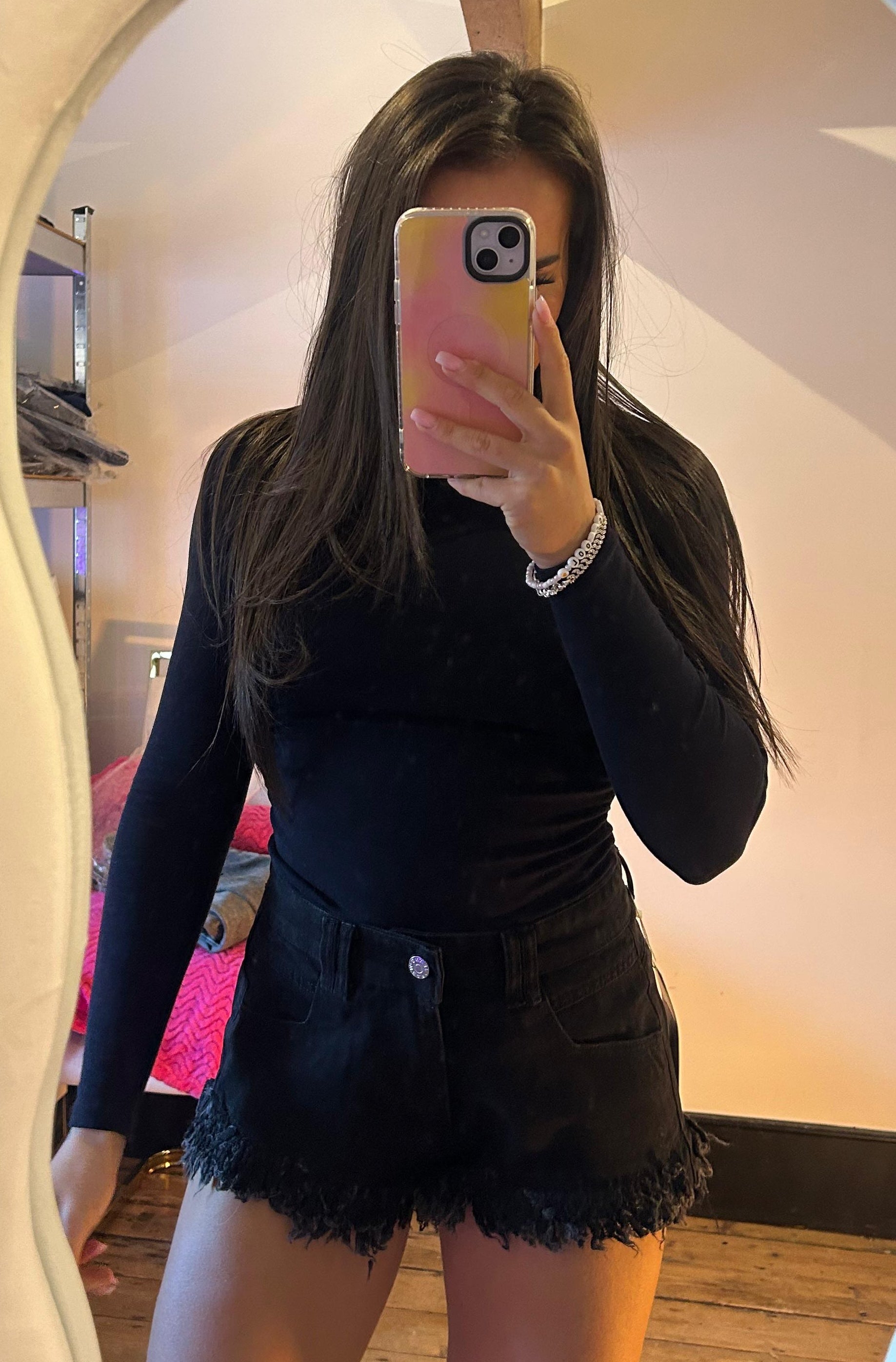 Women’s Black Fray Hem Denim Shorts