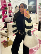 BALLOON SLEEVES STRIPED OPEN CARDIGAN