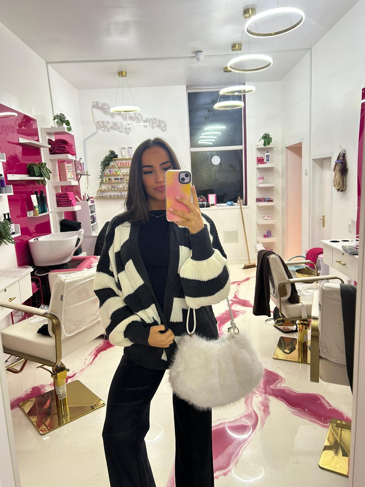 BALLOON SLEEVES STRIPED OPEN CARDIGAN