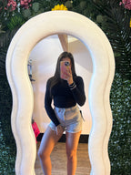 Women’s Light Grey Denim Distressed Summer Shorts With Black Stitch Detail