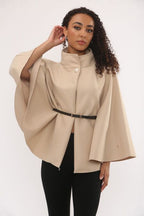 WOOL BLEND BELTED CAPE COAT