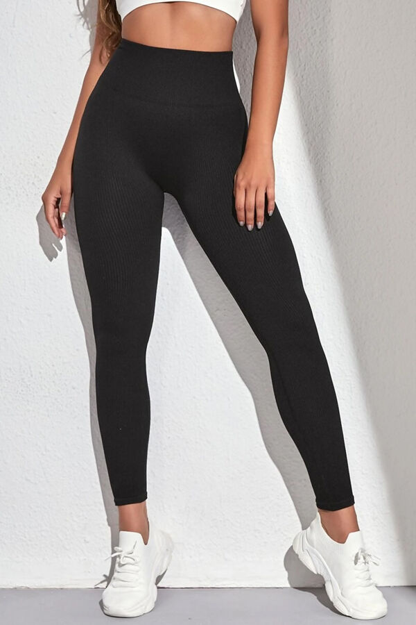 PLUS SIZE BLACK HIGH WAIST RIBBED GYM LEGGING