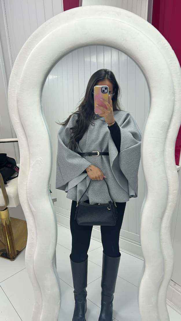 WOOL BLEND BELTED CAPE COAT