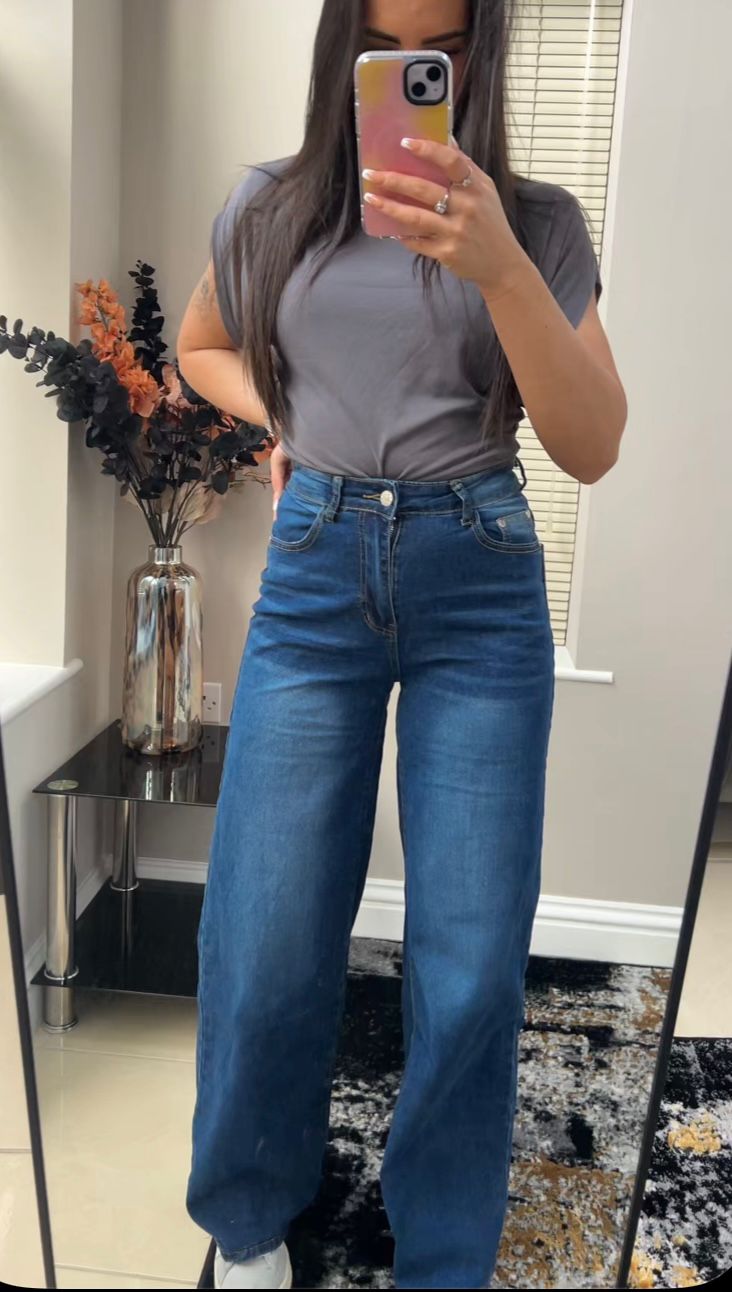 CASUAL RELAXED FIT WIDE LEG JEANS