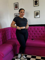 PLUS SIZE BLACK HIGH WAIST RIBBED GYM LEGGING