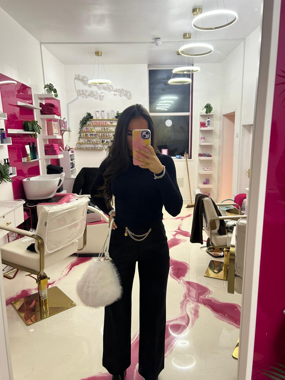 GOLD CHAIN BELT DETAIL A LINE PULLUP TROUSERS