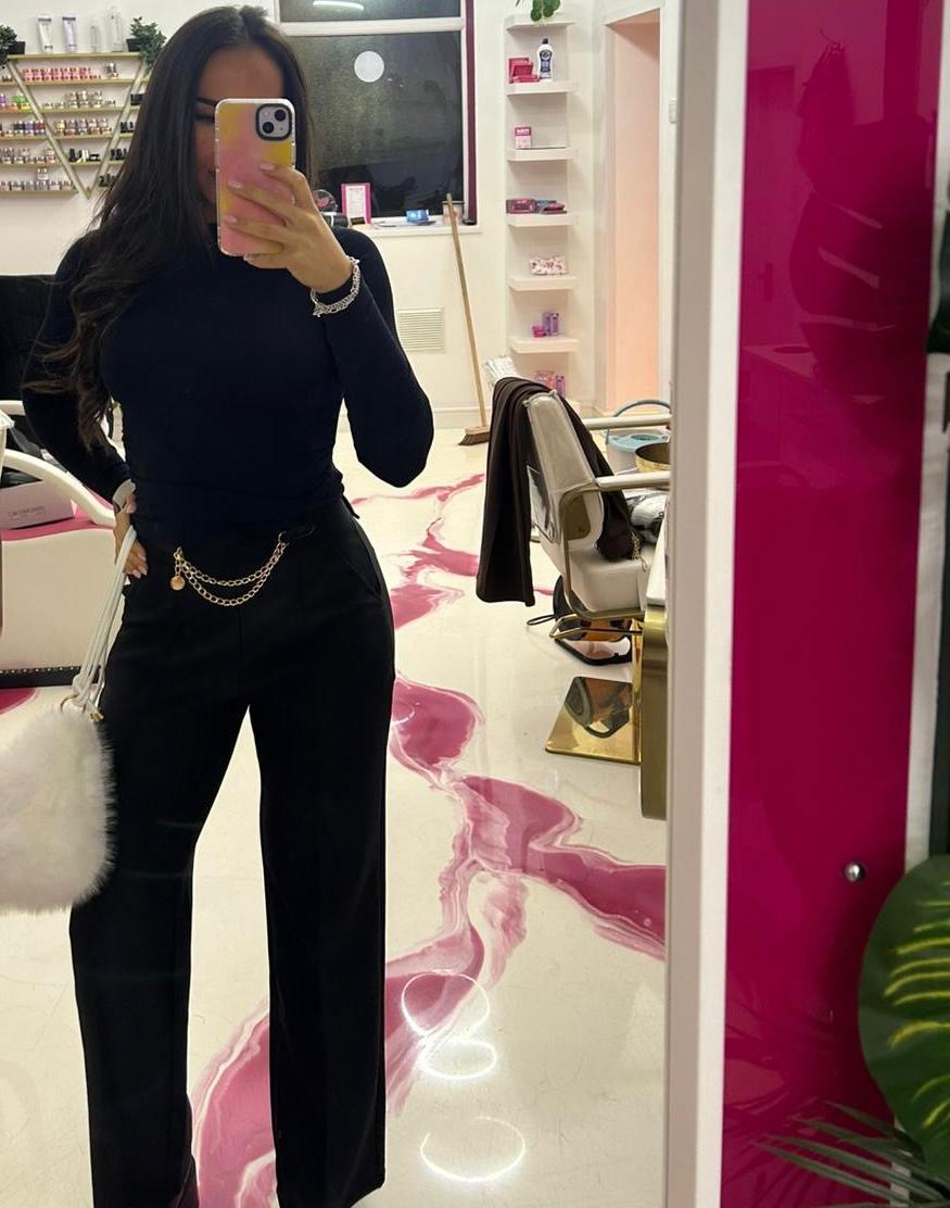 GOLD CHAIN BELT DETAIL A LINE PULLUP TROUSERS