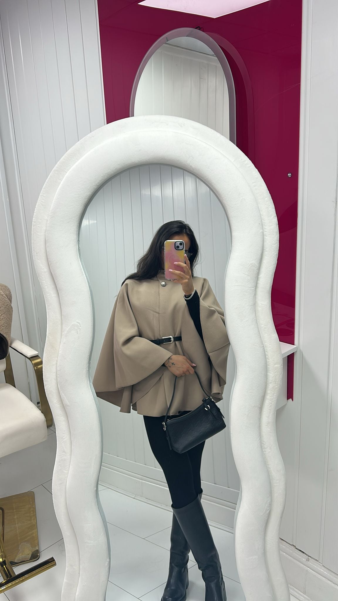 WOOL BLEND BELTED CAPE COAT