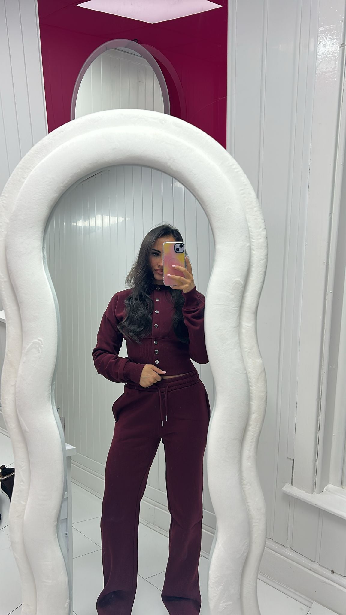 SNAP BUTTONS CORSET FIT SWEATSHIRT WITH WIDE LEG TROUSER SET