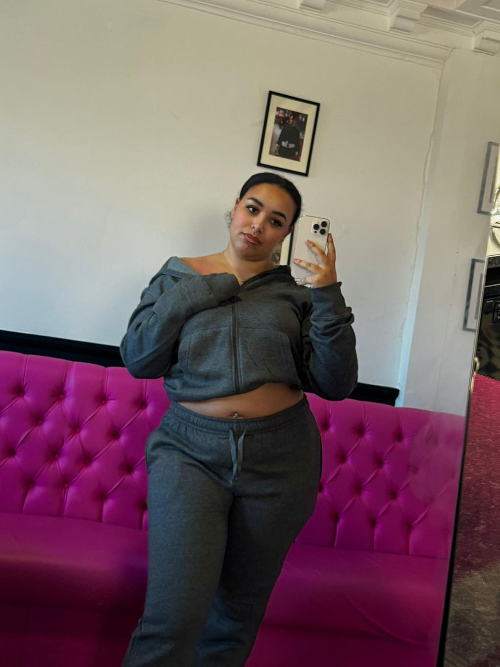 Plus Size Charcoal Zipped Hooded Tracksuit Set