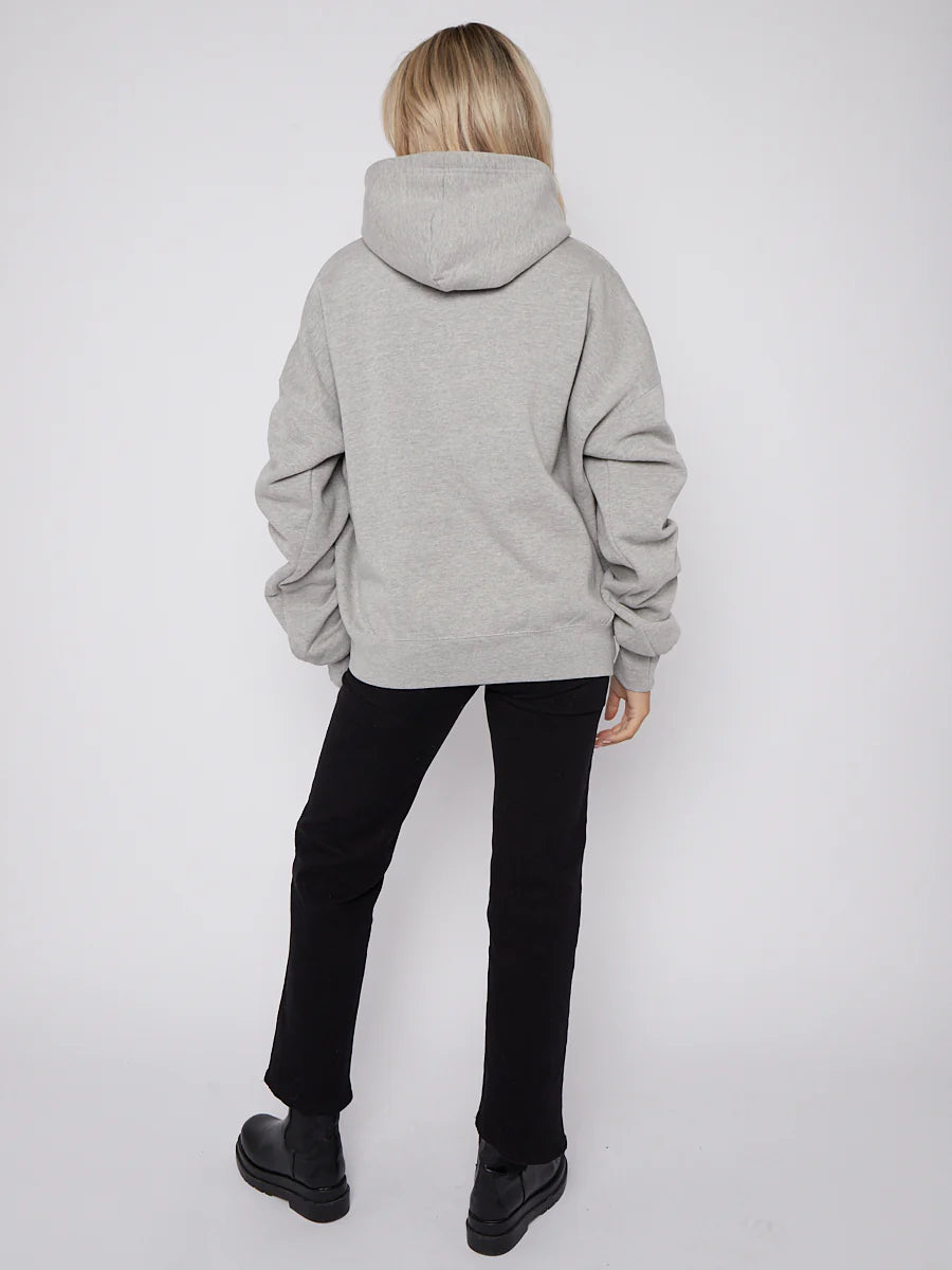 RIBBON DRAWSTRING RUCHED SLEEVES FLEECED HOODIE