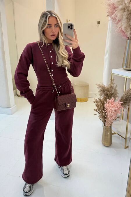 SNAP BUTTONS CORSET FIT SWEATSHIRT WITH WIDE LEG TROUSER SET