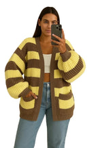 BALLOON SLEEVES STRIPED OPEN CARDIGAN