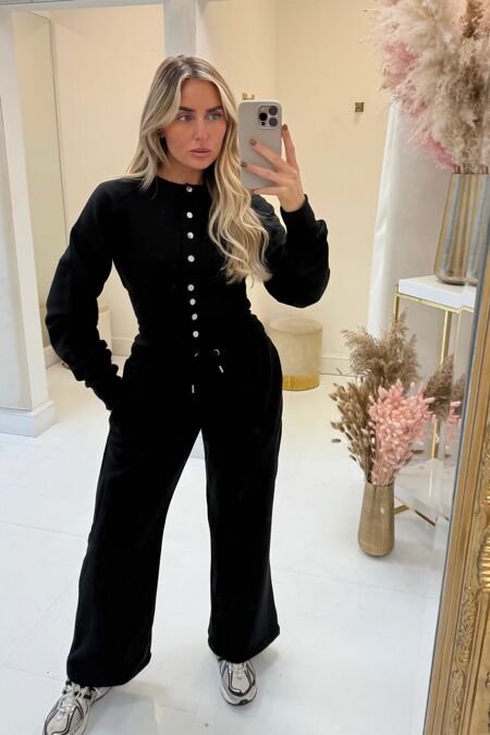 SNAP BUTTONS CORSET FIT SWEATSHIRT WITH WIDE LEG TROUSER SET